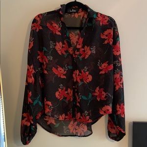 Sheer Floral Button-Up Blouse